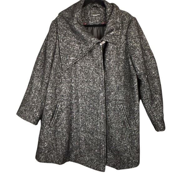 Preston & York Jackets & Blazers - Preston & York Womens Overcoat‎ 26 Black White Tweed Asymmetrical Collar Wool